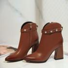 Genuine-leather Chunky Heel Star Short Boots