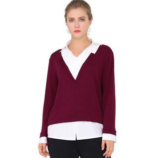 Mock Two Piece Stand-collar Blouse