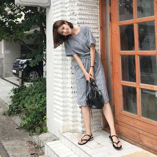 Knot-front Glen-plaid Midi Dress