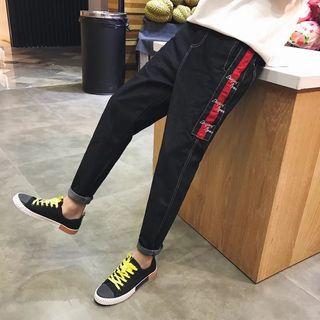 Lettering Striped Straight-cut Jeans