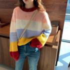 Striped Long-sleeve Oversize Knit Top As Shown In Figure - One Size