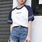 Short-sleeve Lettering T-shirt Blue & White - One Size