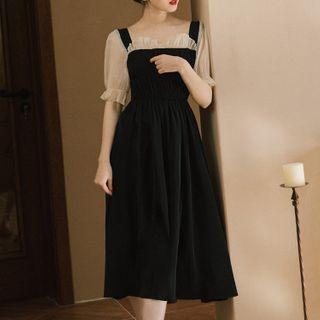 Mesh Frill Trim Midi A-line Dress