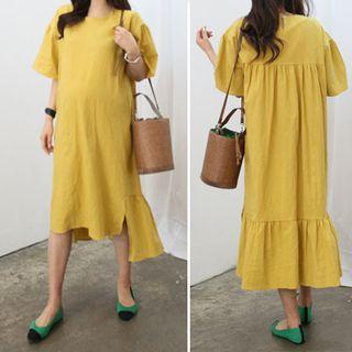 Dip-back Linen Blend T-shirt Dress