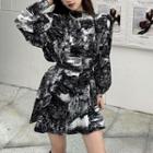 Printed Long-sleeve Mini Shift Dress As Shown In Figure - One Size