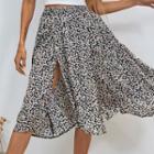 Floral Print Slit A-line Skirt