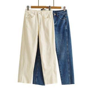 Slit Mid Rise Straight Leg Jeans