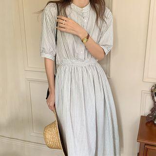 Short-sleeve Round Neck Stripe Maxi Dress