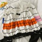 Colorblock-stripe Ribbon-accent Loose Sweater In 6 Colors
