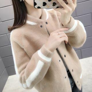 Contrast Trim Fluffy Button Coat