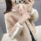 Contrast Trim Fluffy Button Coat