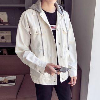 Mock Two-piece Hooded Buttoned Jacket