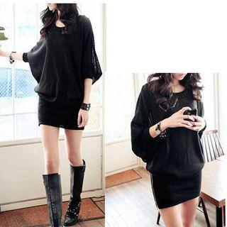 Long-sleeve Dress Black - One Size