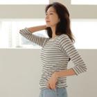 3/4-sleeve Basic Stripe T-shirt