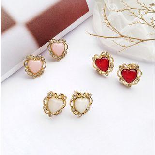 Rhinestone Heart Stud Earring / Clip-on Earring