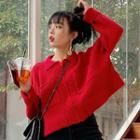 Collared Knit Top Red - One Size