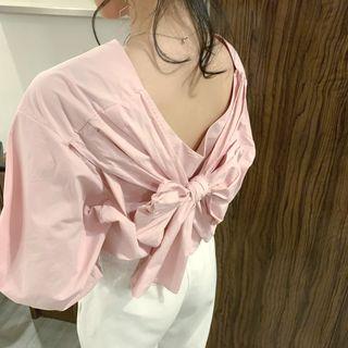 Bow-accent Long-sleeve Loose-fit Top