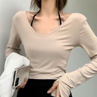 Long-sleeve Plain Top / Halter Dress