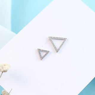925 Sterling Silver Triangle Rhinestone Stud Earring 1 Pc - Large Triangle - Silver - One Size
