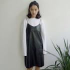 V-neck Faux-leather Spaghetti Strap Dress