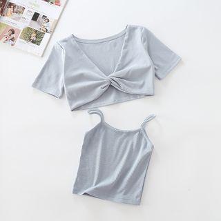 Set: Short-sleeve Sports T-shirt + Spaghetti Strap Top