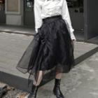 Plain Irregular Ruffle Organza Skirt