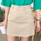 Zip-front Pocket-side Frayed A-line Skirt