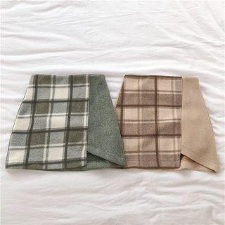 Color-block Plaid Panel Asymmetric High-waist A-line Skirt