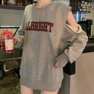 Lettering Cut-out Pullover Dark Gray - One Size