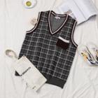 V-neck Check Vest As Shown In Figure - One Size
