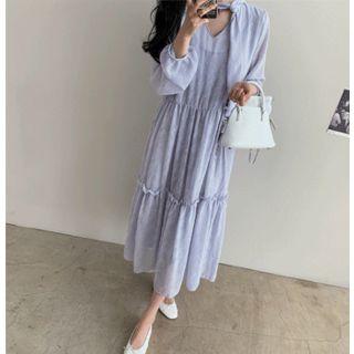 Tie-neck Tiered Textured Dress
