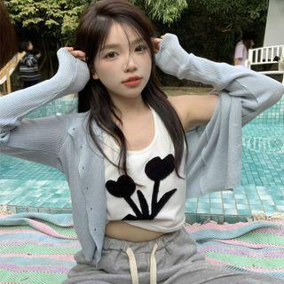 Halter Flower Print Tank Top / Cardigan
