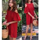 Short-sleeve Cold Shoulder Shift Dress