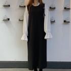 Bell-sleeve Blouse / Midi Pinafore Dress