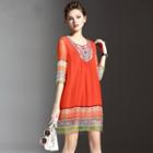 Printed Jeweled A-line Dress