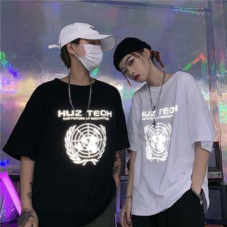 Couple Matching Elbow-sleeve Reflexive Graphic T-shirt