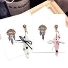 Non-matching Faux Crystal Cloud Lace Bow Dangle Earring