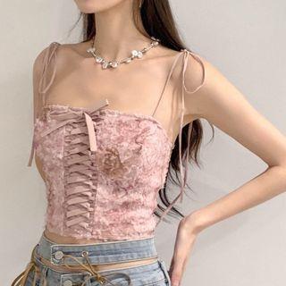 Lace-up Mesh Camisole Top