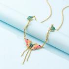 Fashion Elegant Plated Gold Enamel Butterfly Tassel Necklace Golden - One Size