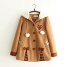 Heart Embroidered Bow Detail Fleece-lined Hooded Coat