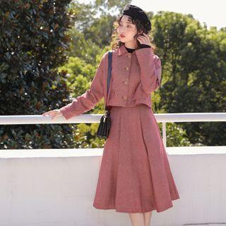 Set: Cropped Button-up Jacket + Midi A-line Skirt