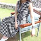 Sleeveless Check Linen Blend Maxi Flare Dress