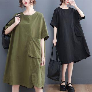 Elbow-sleeve Plain Tunic Dress