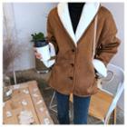 Shawl Collar Buttoned Faux Shearling Jacket