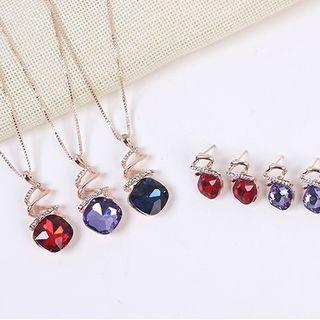 Set : Rhinestone Pendant Necklace + Dangle Earring