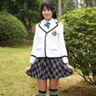 Set: Plain Blazer + Long-sleeve Blouse + Plaid Mini Skirt