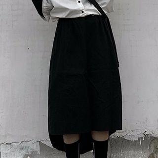 Asymmetrical Back Slit Midi Skirt Black - One Size