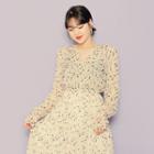 V-neck Printed Long Chiffon Dress