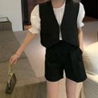 Short-sleeve Plain Blouse / Vest / Shorts