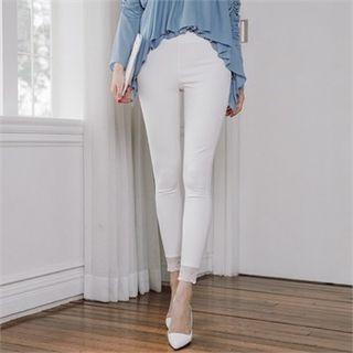 Lace-hem Zip-side Skinny Pants
